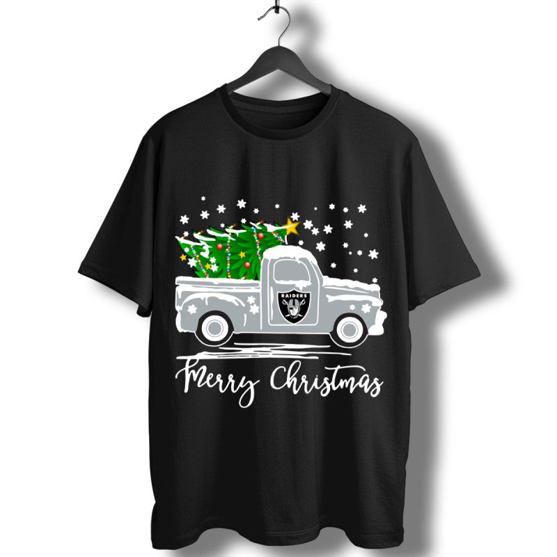 Vintage Car Carrying Christmas Tree Oakland Raiders Merry Christmas T Shirt T Shirt 1