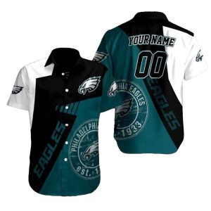Personalized Vintage Eagles Crest Color Block Black White And Green Hawaiian Shirt