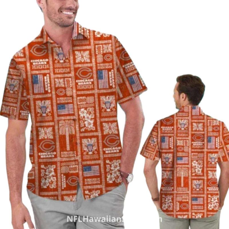 Vintage Patchwork Chicago Bears Aloha Shirt In Rustic Orange 1