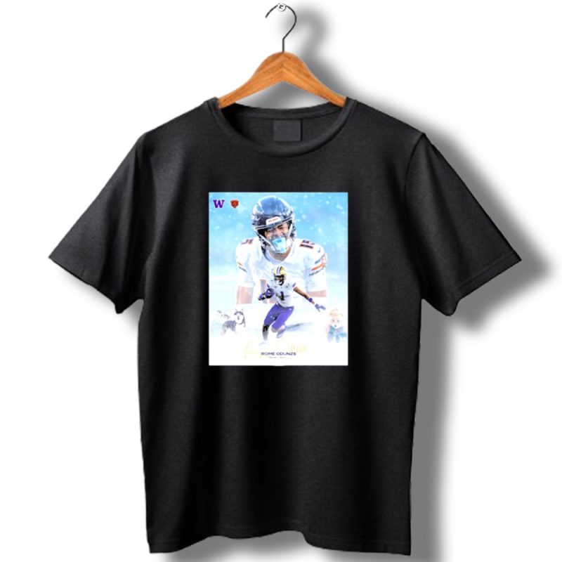 Washington Huskies Chicago Bears Rome Odunze Autographed Pick 9 T Shirt 1 T Shirt 1