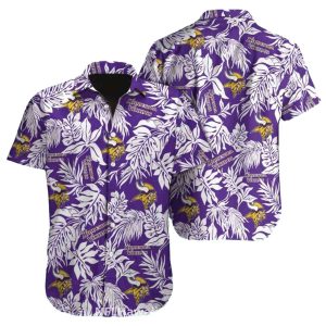 White And Purple Tropical Leaves Minnesota Vikings Hawaiian Shirt