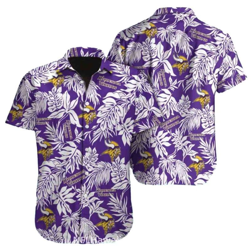 White And Purple Tropical Leaves Minnesota Vikings Hawaiian Shirt 1