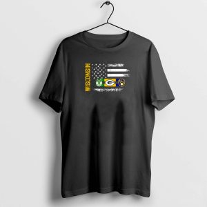 Wisconsin Flag American Sports Green Bay Packers Milwaukee Bucks Milwaukee Brewers T-Shirt