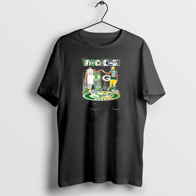 Wisconsin Milwaukee Bucks Green Bay Packers Iconic Duo Signature T Shirt 1 1 T Shirt 1 1