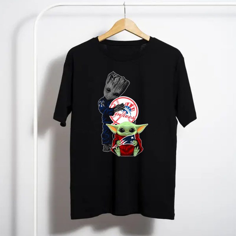 Yankees Baby Groot And Grogu Holding Patriots T Shirt T Shirt 1