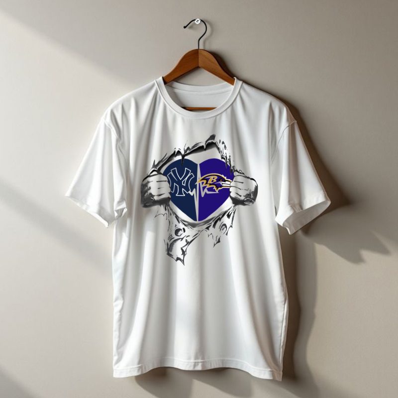 Yankees Baltimore Ravens Heart Split T Shirt 1 T Shirt 1