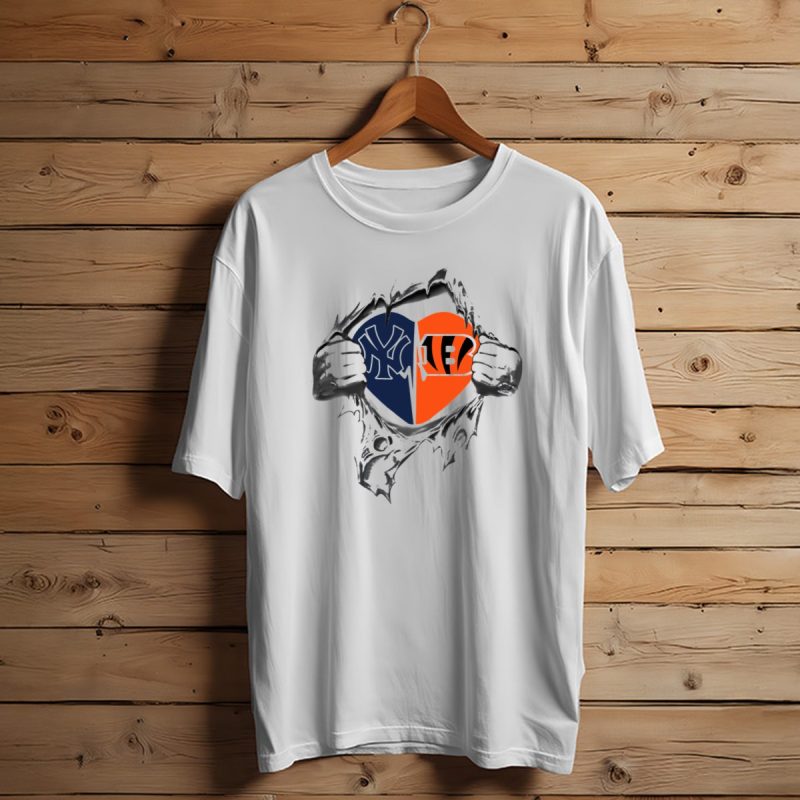 Yankees Cincinnati Bengals Heart Revealed With Iconic Logos And Team Spirit T Shirt 1 T Shirt 1