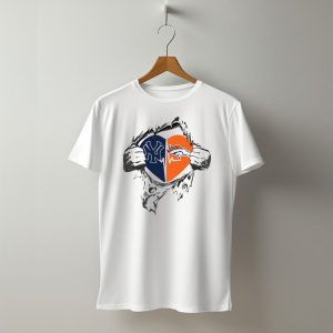 Yankees Denver Broncos Heart Logo With Ripped Effect T-Shirt