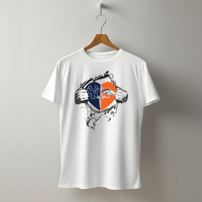 Yankees Denver Broncos Heart Logo With Ripped Effect T Shirt 1 T Shirt 1