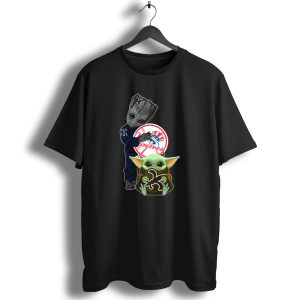 Yankees Groot Holding Baseball Saints Baby Yoda T Shirt