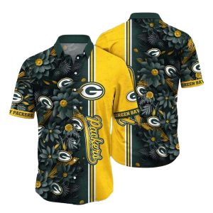Yellow Blitz Green Bay Packers Tropical Flair Hawaiian Shirt