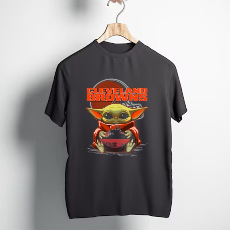 Yoda Cleveland Browns Football Holding Baby Yoda Fan T Shirt 1 T Shirt 1