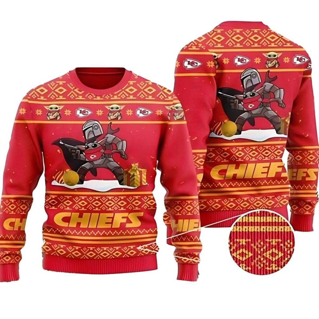 Baby Yoda Boba Fett The Mandalorian Kansas City Chiefs Ugly Christmas Sweater