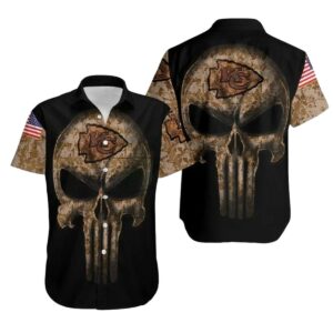 Unisex Camouflage Skull Kansas City Chiefs American Flag Hawaiian Shirt