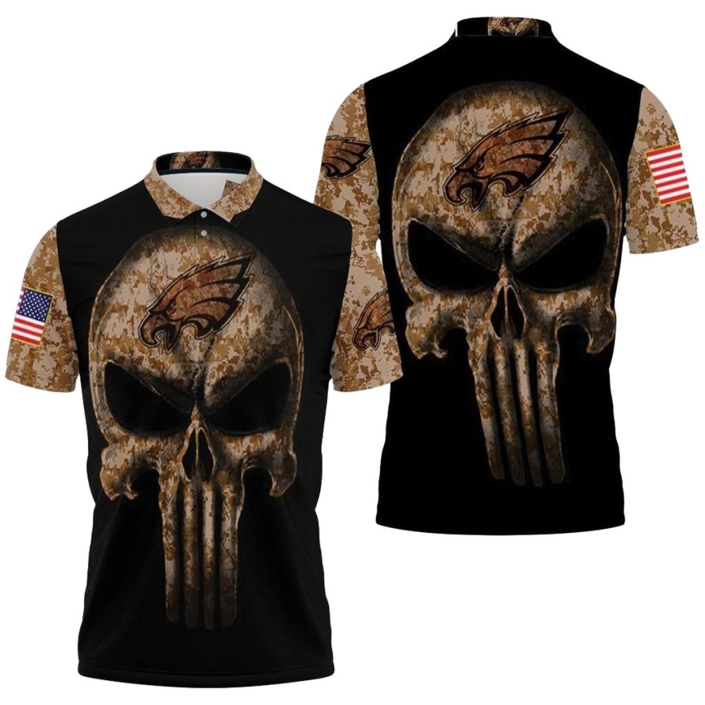 Camouflage Skull Philadelphia Eagles American Flag Polo Shirt All Over Print Shirt 3D T Shirt 8082 Rmz2B