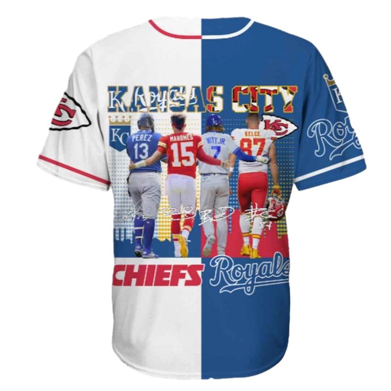 Chiefs And Royals Perez Witt Jr Mahomes Kelce Baseball Jersey Back