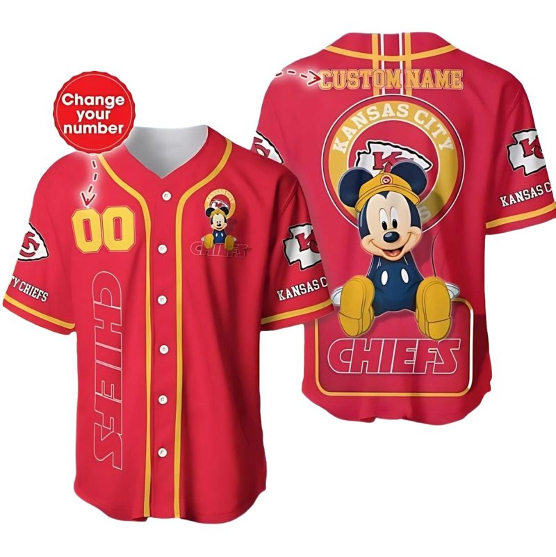 Chiefs Red Mickey Mouse Personalized Baseball Jersey