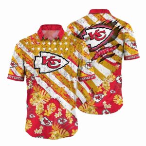 Unisex Chiefs Tropical Floral Aloha Hawaiian Shirt with American Flag Graphic