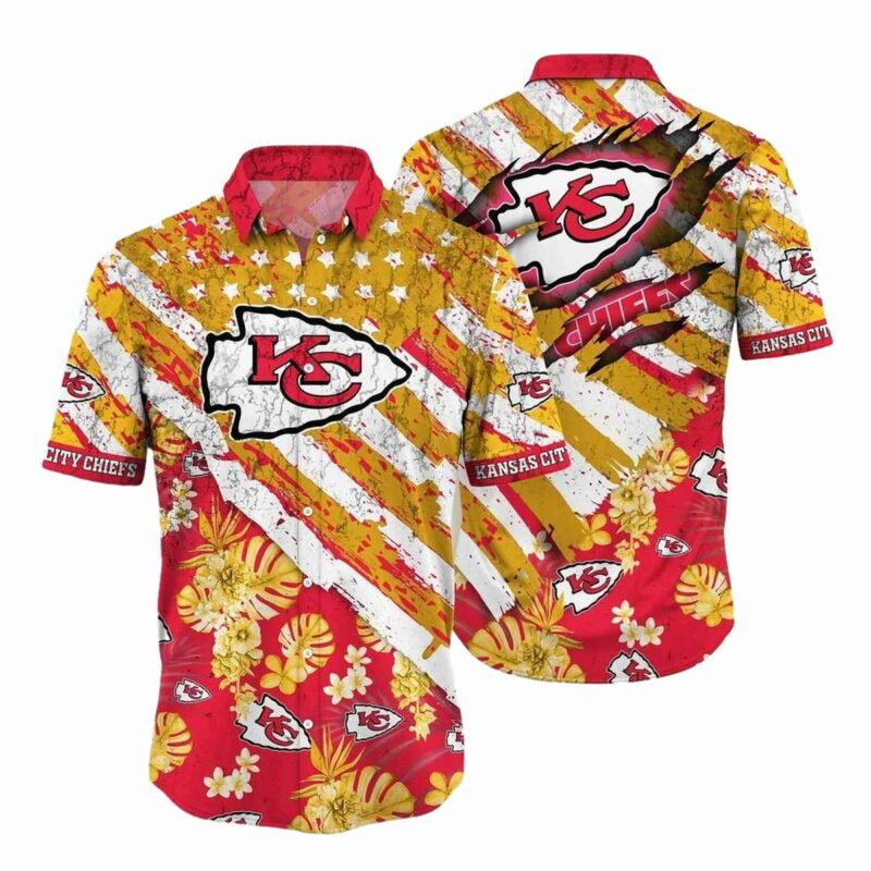 Chiefs Tropical Floral And American Flag Print Hawaiian Shirt