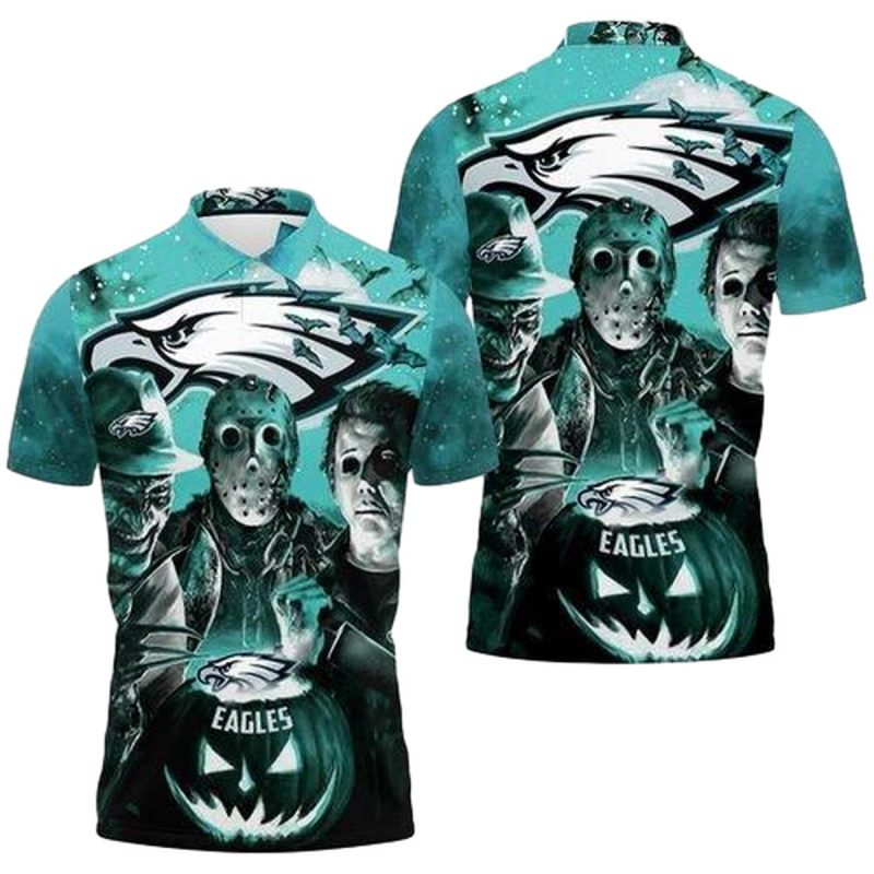 Freddy Jason Michael Myers Loves Philadelphia Eagles Pumpkin Head Halloween 3D 3D All Over Print Polo Shirt 1678 E68Bb