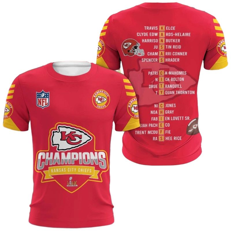Kansas City Chiefs 2025 Super Bowl Lix Champions Red Yellow Shirt