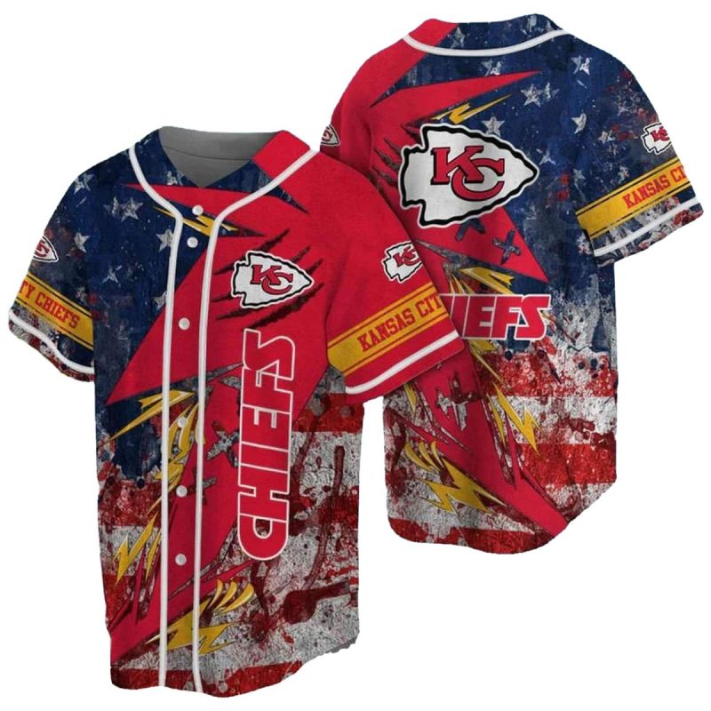 Kansas City Chiefs American Flag Pattern Baseball Jersey