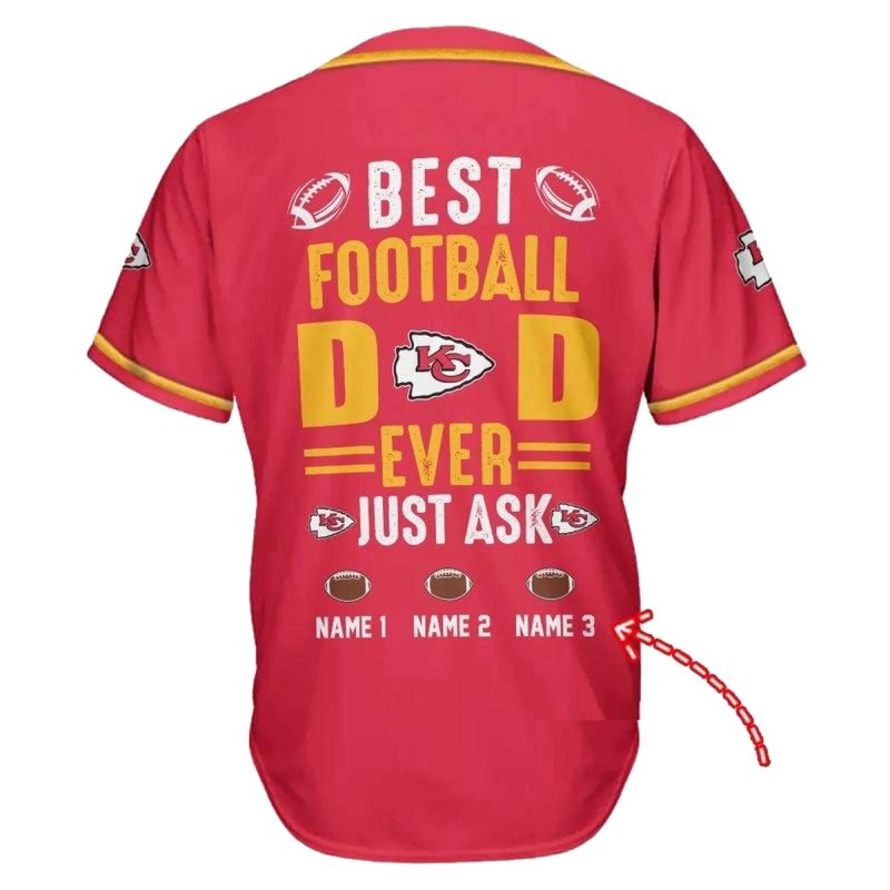 Kansas City Chiefs Best Dad Ever Personalized Baseball Jersey Back