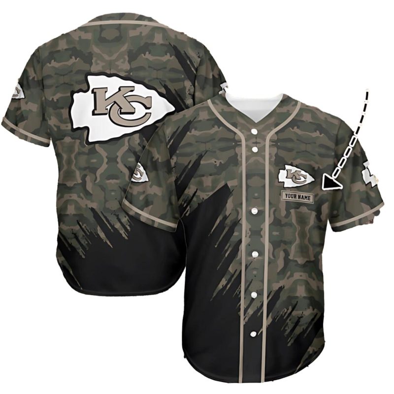 Kansas City Chiefs Camo Custom Baseball Jersey