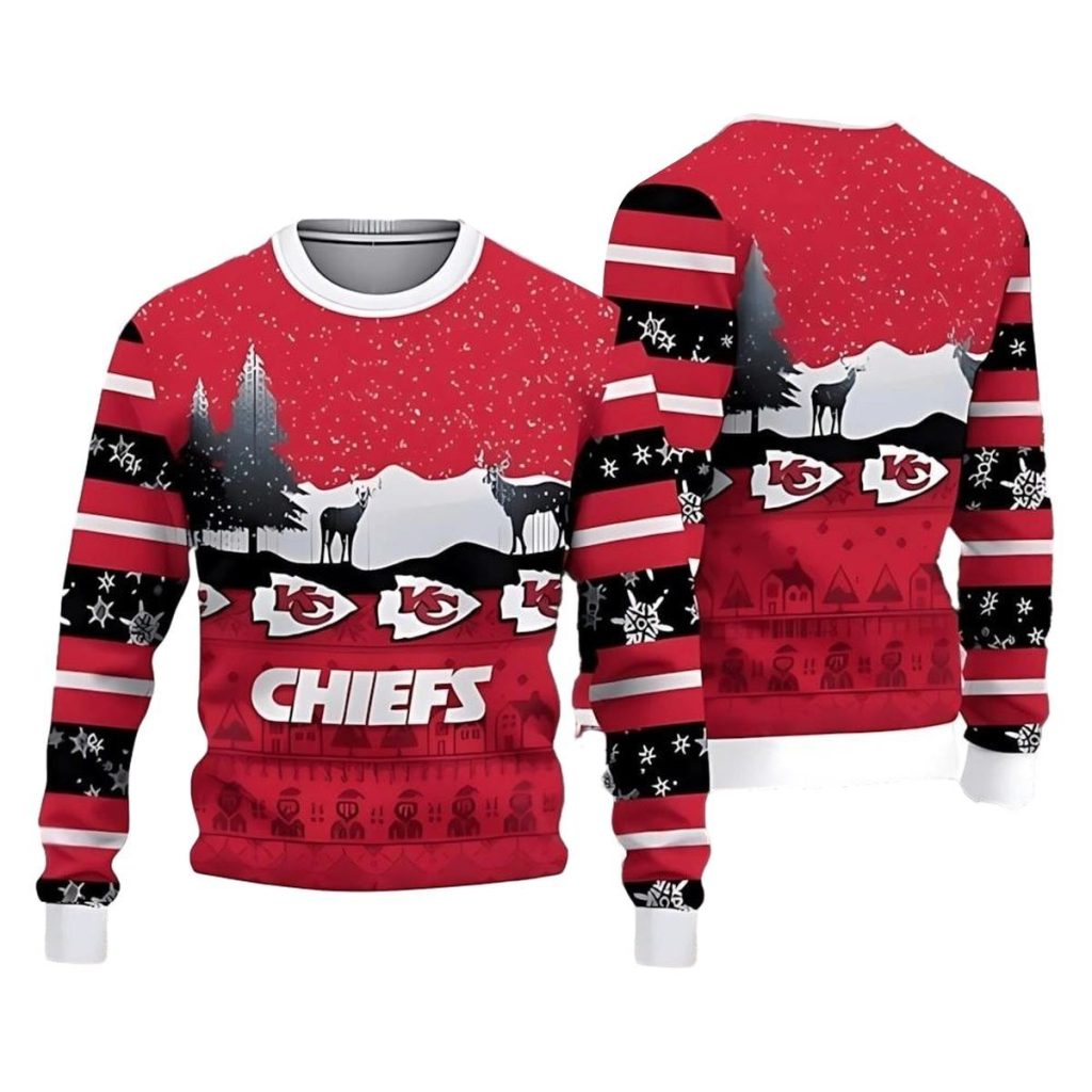 Kansas City Chiefs Christmas Reindeers Pattern Ugly Christmas Sweater