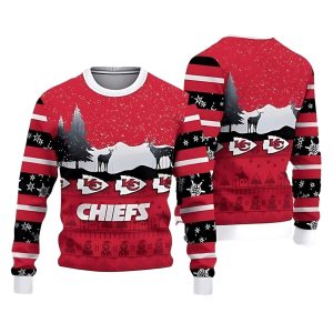 Kansas City Chiefs Christmas Reindeers Pattern Ugly Sweater