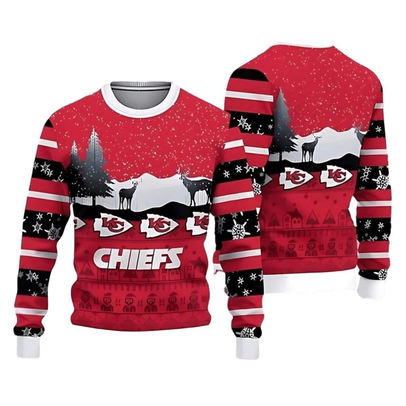 Kansas City Chiefs Christmas Reindeers Pattern Ugly Christmas Sweater