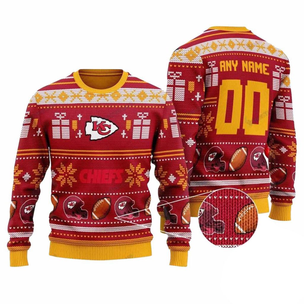 Kansas City Chiefs Custom Name Number Red Ugly Christmas Sweater