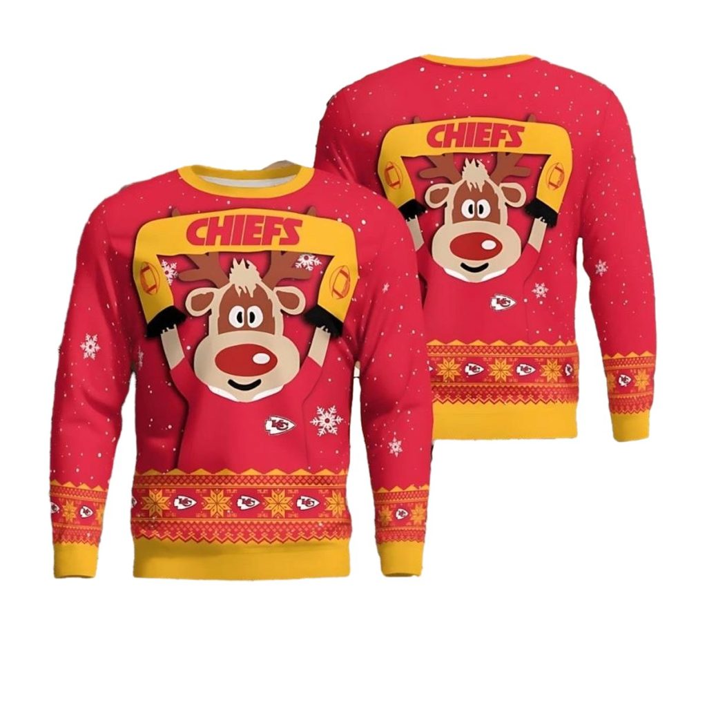 Kansas City Chiefs Cute Reindeer Ugly Christmas Sweater Christmas