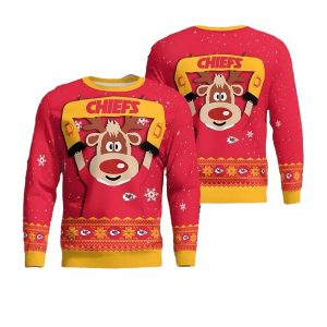 Kansas City Chiefs Cute Reindeer Ugly Sweater Christmas