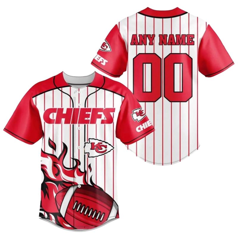 Kansas City Chiefs Flame Stripes Personalized Baseball Jersey
