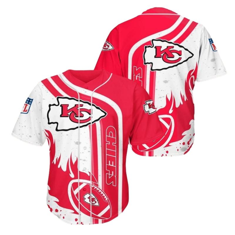 Kansas City Chiefs Flaming Football 3D Baseball Jersey
