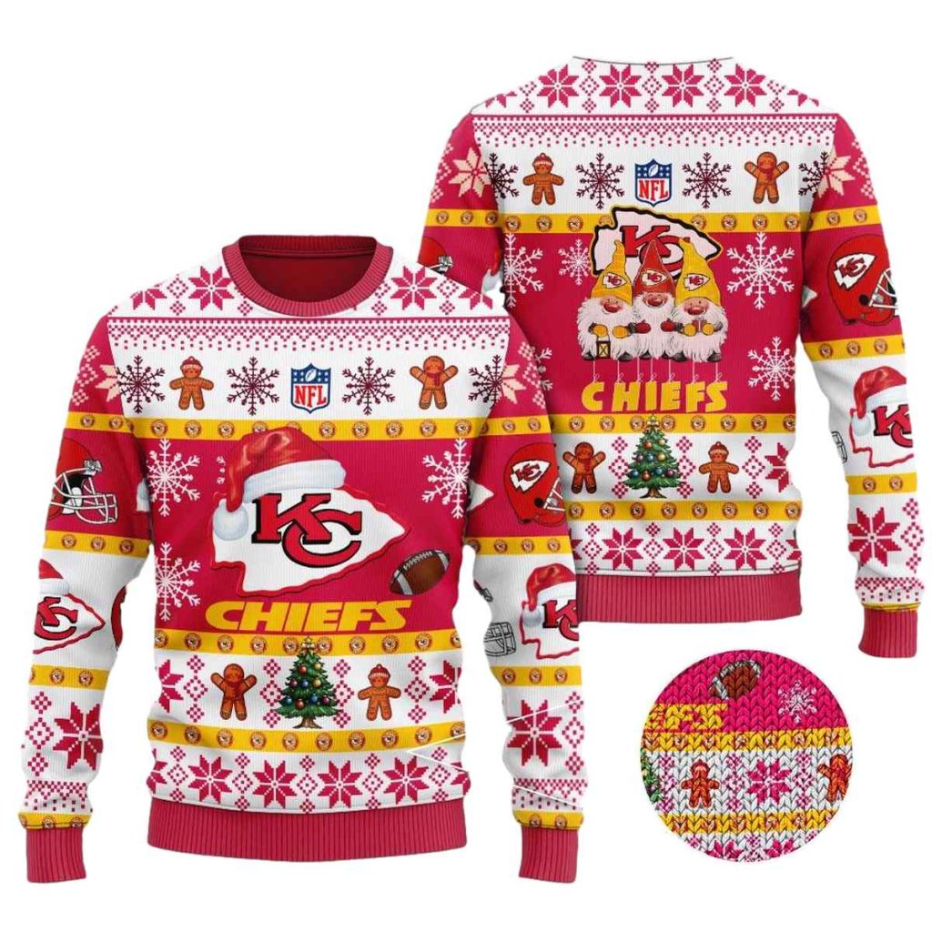 Kansas City Chiefs Gingerbread Gridiron Cheer Ugly Christmas Sweater