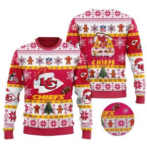 Kansas City Chiefs Gingerbread Gridiron Cheer Ugly Sweater