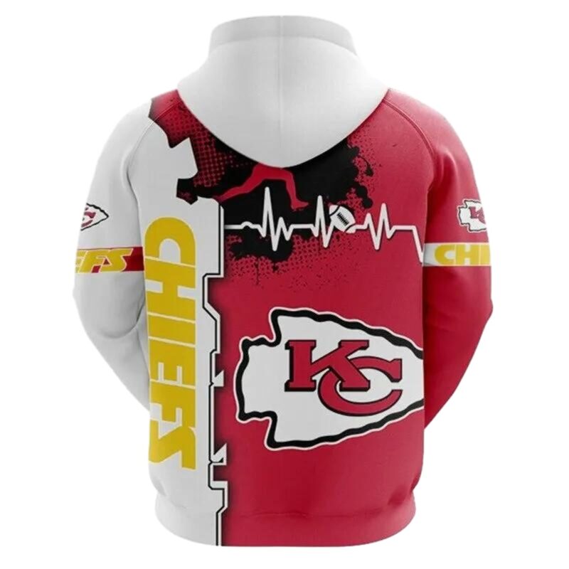 Kansas City Chiefs Graphic Heart Ecg Line Red And White Hoodie Back.jpg