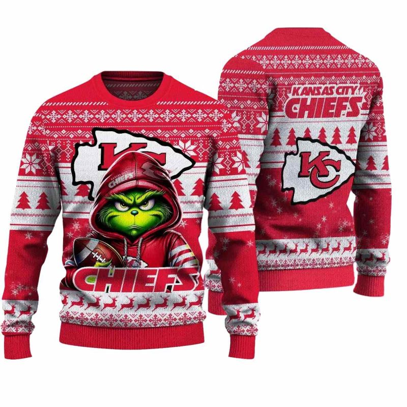 Kansas City Chiefs Grinch Football Christmas Sweater