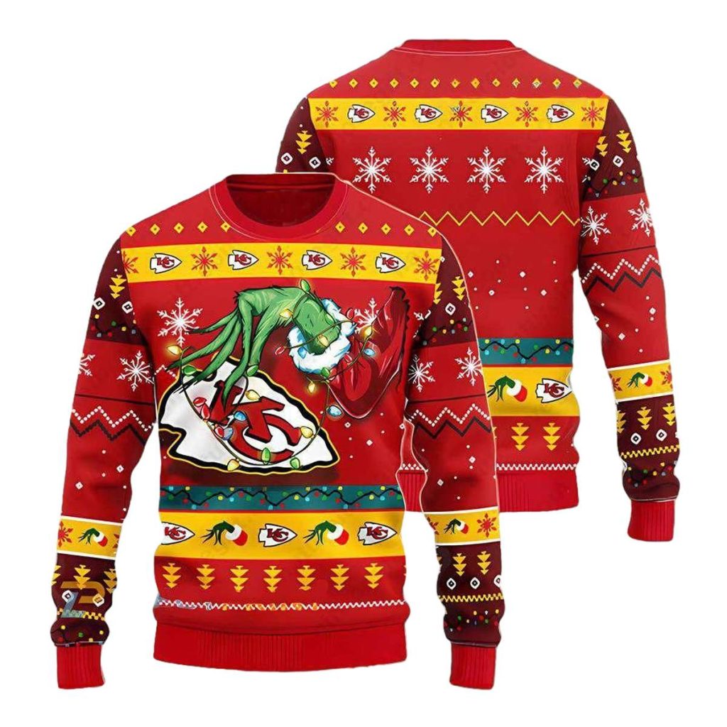 Kansas City Chiefs Grinch Hand Christmas Ugly Sweater