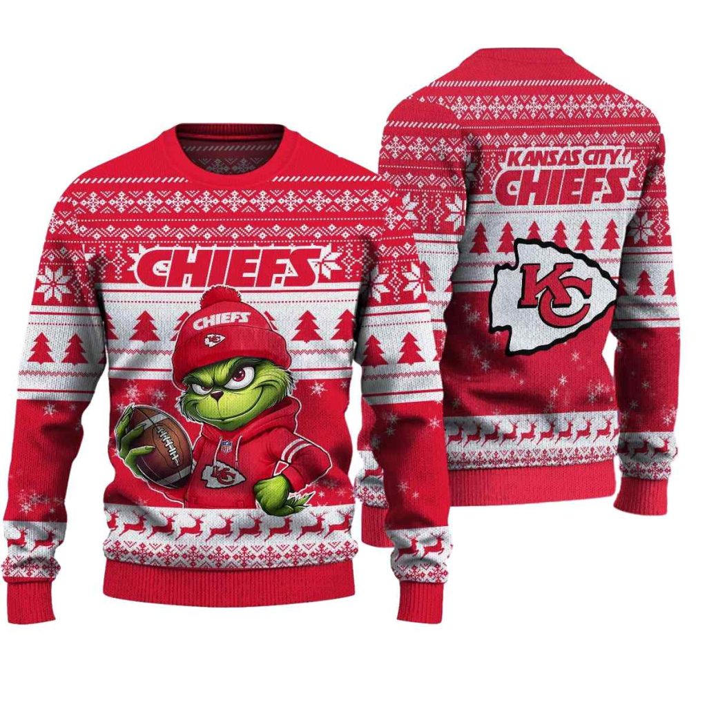 Kansas City Chiefs Grinch Snowball Christmas Sweater