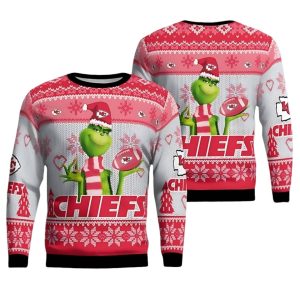 Kansas City Chiefs Grinch Snowflake Pattern Ugly Sweater Christmas