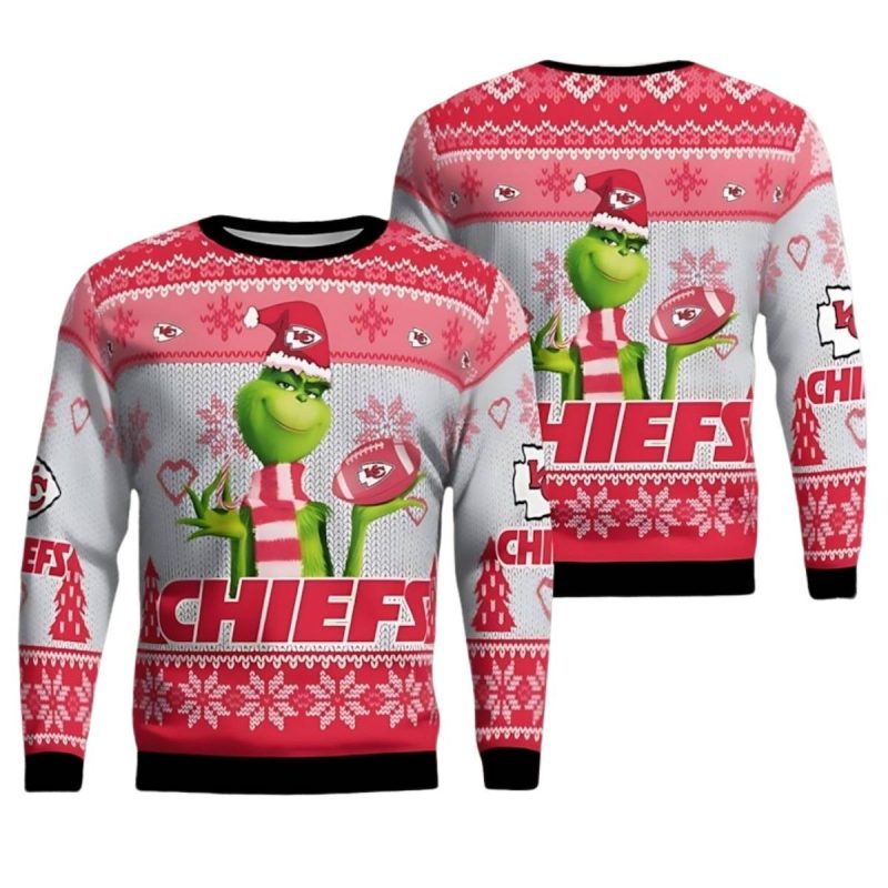Kansas City Chiefs Grinch Snowflake Pattern Ugly Sweater Christmas