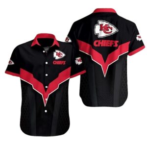 Kansas City Chiefs Black Hexagon Chevron Graphic Hawaiian Shirt - Unisex
