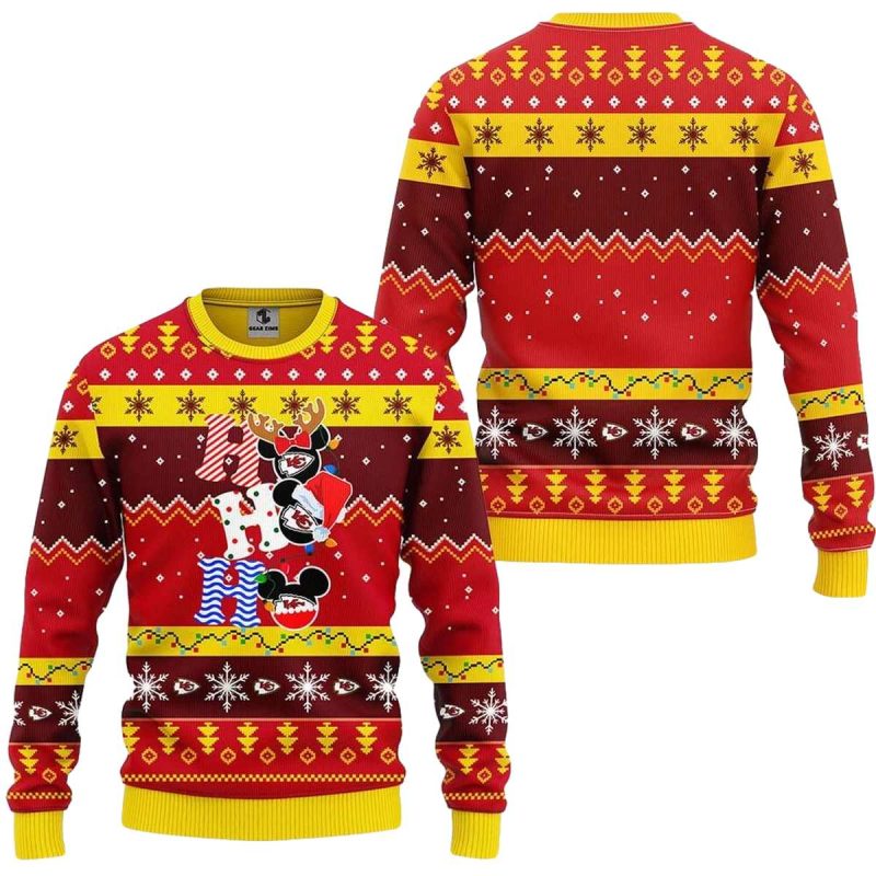 Kansas City Chiefs Hohoho Mickey Christmas Ugly Sweaters