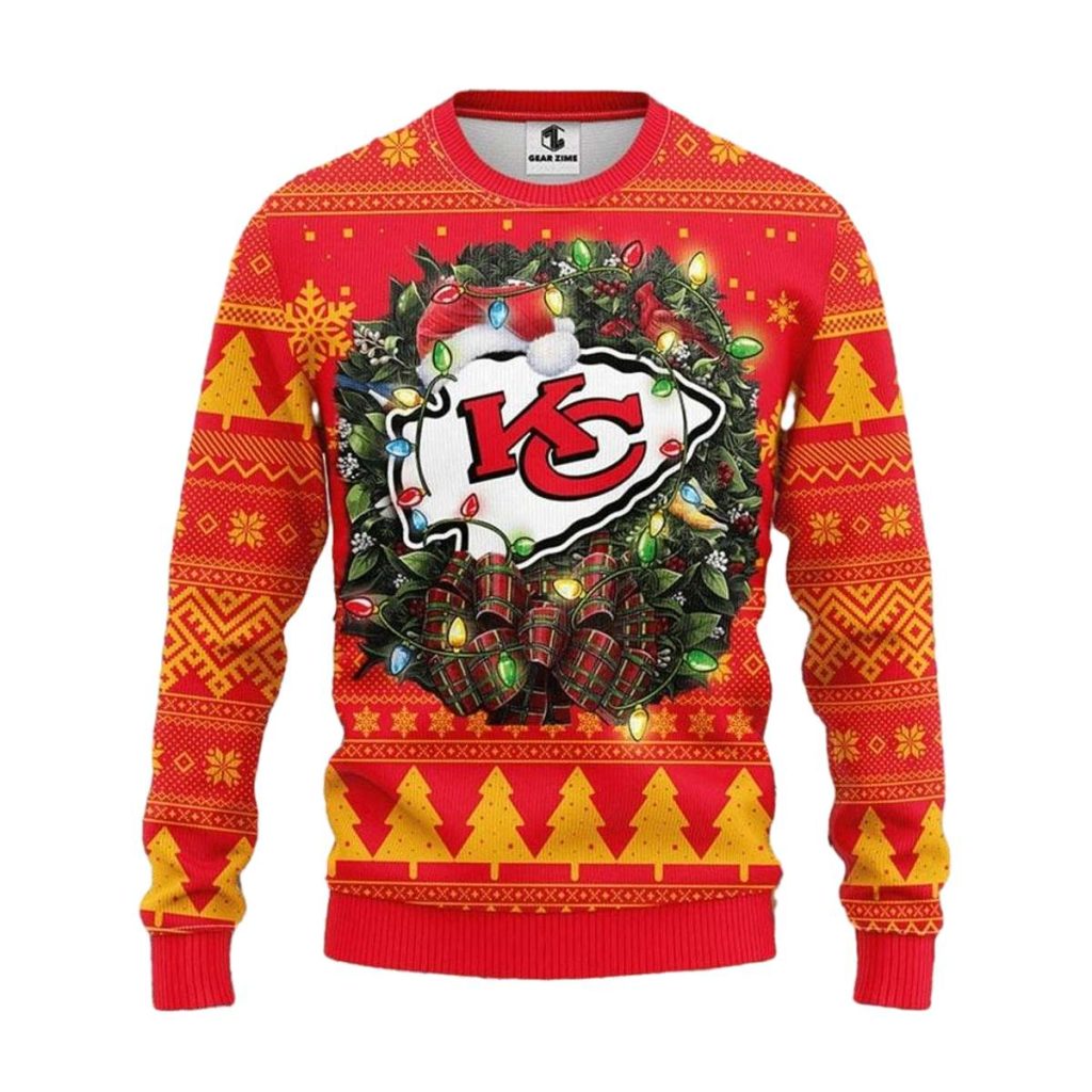Kansas City Chiefs Holiday Wreath Ugly Christmas Sweater