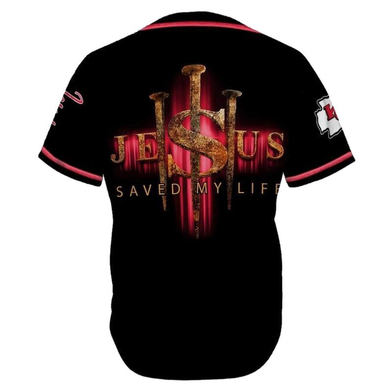Kansas City Chiefs Jesus Save My Life Personalized Baseball Jersey Back