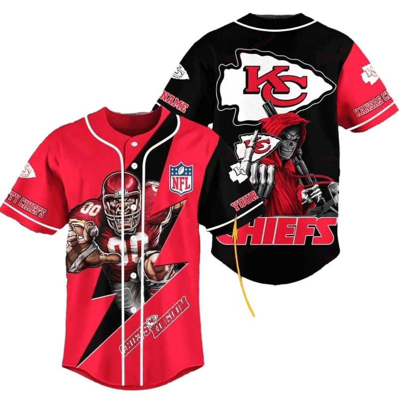 Kansas City Chiefs Lightning Strike Custom Baseball Jersey