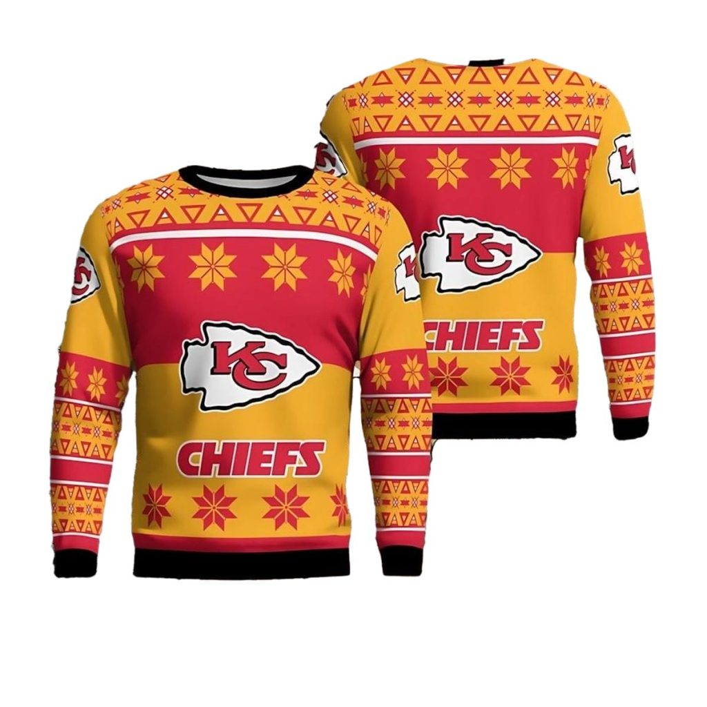 Kansas City Chiefs Logo Big Snowflake Pattern Ugly Christmas Sweater